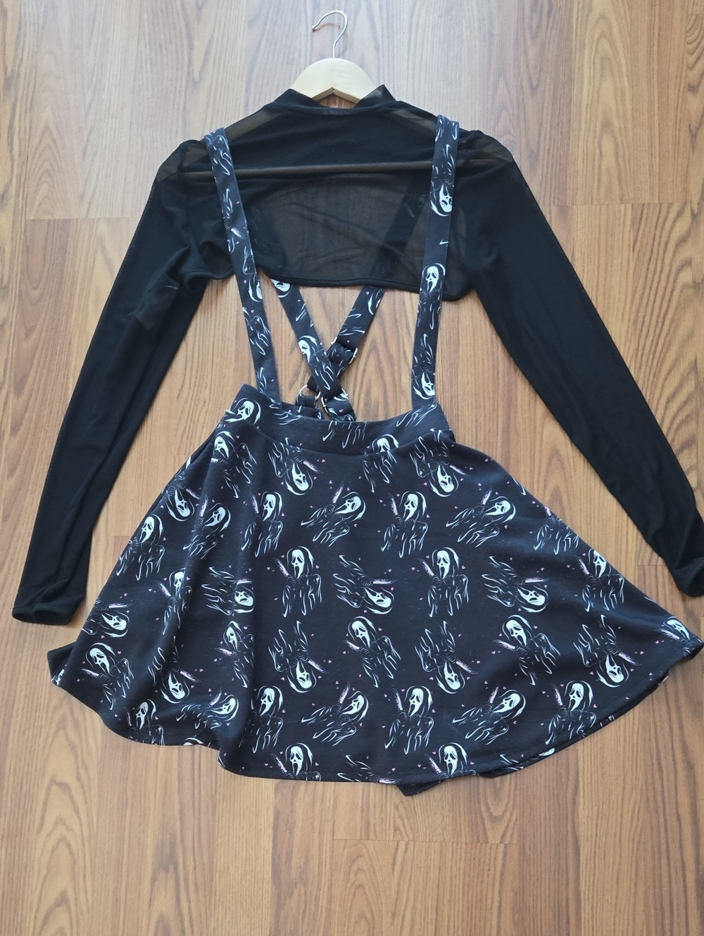 Hot Topic Black Ghostface Suspender Skater Skirt